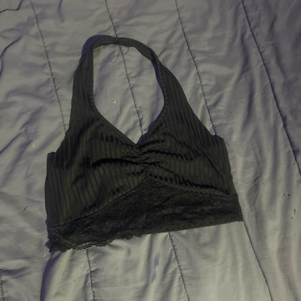 Black Halter Bralette with Lace Trim